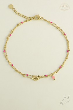 A0836A-Bracelet de cheville 2 rangs en acier inoxydable avec chaîne émaillée et pierre naturelle-VERT