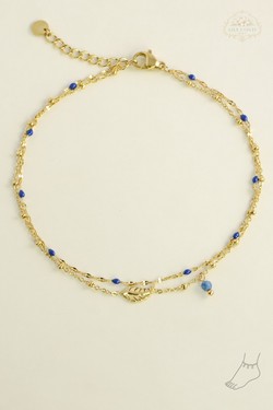 A0836A-Bracelet de cheville 2 rangs en acier inoxydable avec chaîne émaillée et pierre naturelle-VERT