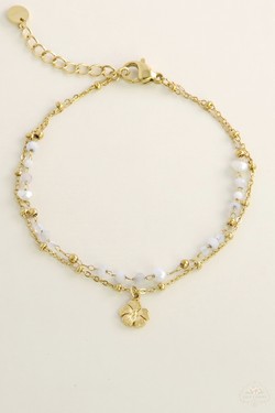A0890B-N Parure collier et bracelet 2 rangs dorés en acier inoxydable avec pierres naturelles-BLEU