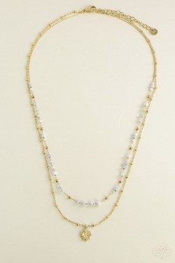 A0890B-N Parure collier et bracelet 2 rangs dorés en acier inoxydable avec pierres naturelles-BLEU