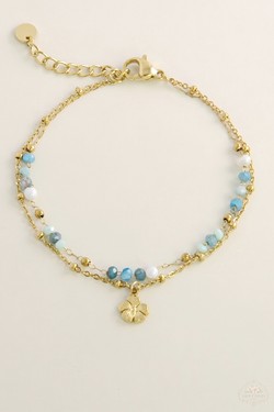 A0890B-N Parure collier et bracelet 2 rangs dorés en acier inoxydable avec pierres naturelles-BLEU