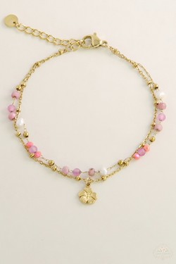 A0890B-N Parure collier et bracelet 2 rangs dorés en acier inoxydable avec pierres naturelles-BLEU