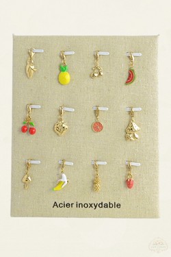 702-11 Lot 12 pendentifs en acier inoxydable doré avec présentoir-MULTICOULEUR