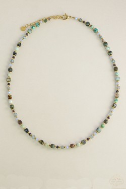 A0738N-Collier en acier inoxydable pierres naturelles et perles-VERT