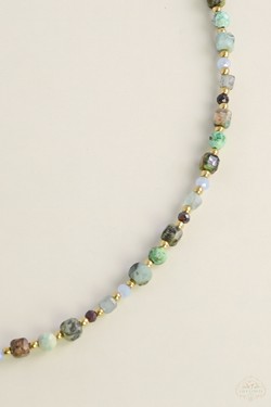 A0738N-Collier en acier inoxydable pierres naturelles et perles-VERT