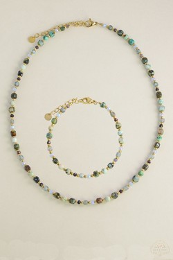 A0738N-Collier en acier inoxydable pierres naturelles et perles-VERT