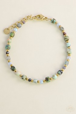 A0738B-N Parure collier et bracelet en acier inoxydable pierres naturelles et perles-VERT