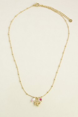 A0913E-N Parure collier et boucles d’oreilles en acier inoxydable doré fleur, perle d’eau douce et perles roses-DORÉ