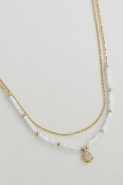AL0674N-Collier 2 rangs en acier inoxydable doré et pierres naturelles-VERT FONCÉ