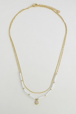 AL0674N-Collier 2 rangs en acier inoxydable doré et pierres naturelles-VERT FONCÉ