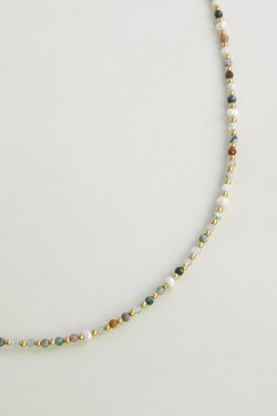 A0725N-Collier en acier inoxydable doré, pierres naturelles et petites perles d’eau douce-MULTICOULEUR