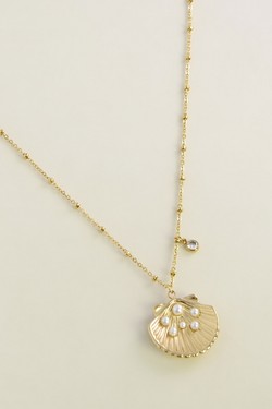 A0819N-Collier en acier inoxydable doré coquillage et perles d’imitation-DORÉ