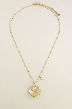 A0819N-Collier en acier inoxydable doré coquillage et perles d’imitation-DORÉ