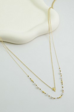 A0889N-Collier double rang en acier inoxydable, pierres naturelles, perles de culture et perles rocailles-VERT CLAIR