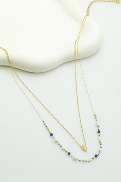 A0889N-Collier double rang en acier inoxydable, pierres naturelles, perles de culture et perles rocailles-VERT CLAIR