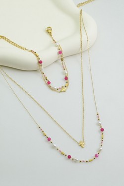 A0889N-Collier double rang en acier inoxydable, pierres naturelles, perles de culture et perles rocailles-VERT CLAIR