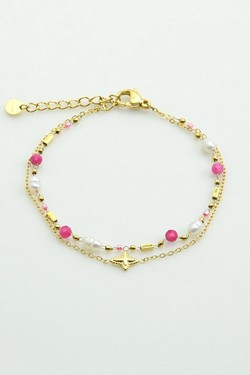 A0889B-N Parure collier et bracelet en acier inoxydable doré, pierres naturelles, perles d’eau douce et perles rocailles-BLEU