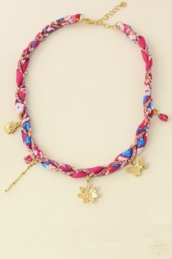 A0799N-Collier en acier inoxydable doré, tissu tressé-MULTICOULEUR
