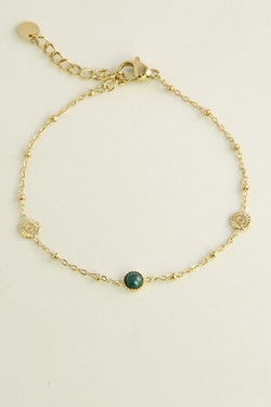A0850B-Bracelet en acier inoxydable doré et pierre naturelle-VERT FONCÉ