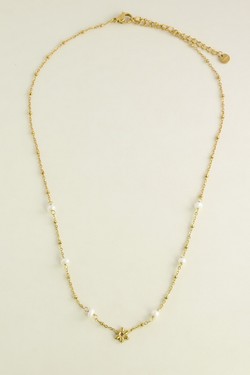A0780N-10 Collier en acier inoxydable fleur et perles d’eau douce-BLANC