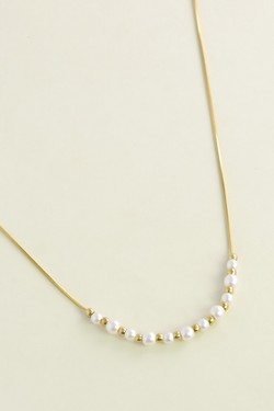 A0742N-10 Collier en acier inoxydable et perles d’imitation-BLANC