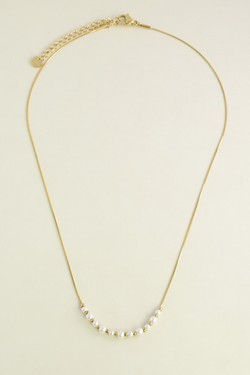 A0742N-10 Collier en acier inoxydable et perles d’imitation-BLANC