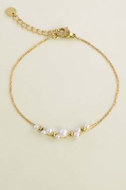 A0755B-N Parure collier et bracelet en acier inoxydable et perles d’imitation-BLANC