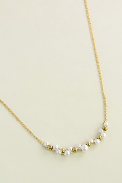 A0755B-N Parure collier et bracelet en acier inoxydable et perles d’imitation-BLANC
