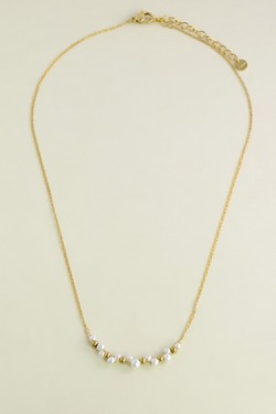 A0755B-N Parure collier et bracelet en acier inoxydable et perles d’imitation-BLANC