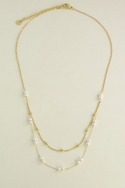 A0777B-N Parure collier et bracelet en acier inoxydable et perles d’imitation-BLANC