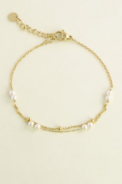 A0777B-Bracelet en acier inoxydable et perles d’imitation-BLANC