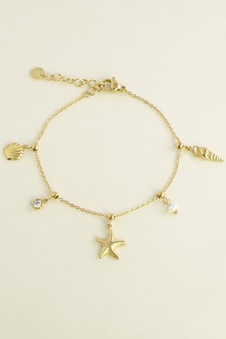 A0813B-Bracelet en acier inoxydable étoile de mer et perles d’eau douce-BLANC