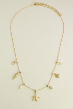 A0813N-Collier en acier inoxydable étoile de mer et perles d’eau douce-BLANC