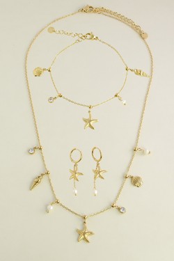 A0813B-E-N Parure collier, bracelet et boucles d’oreilles en acier inoxydable-BLANC