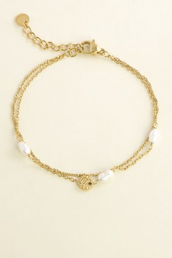 A0772B-10 Bracelet en acier inoxydable et perles d’eau douce-BLANC