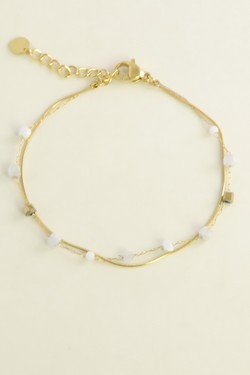 A0888B-Bracelet double rang doré en acier inoxydable, pierres naturelles-BLEU