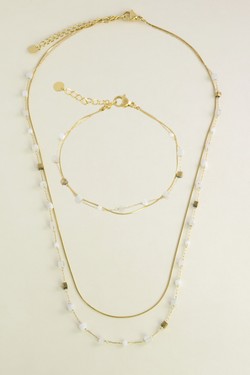 A0888B-Bracelet double rang doré en acier inoxydable, pierres naturelles-BLEU