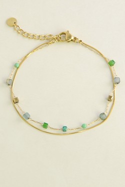 A0888B-Bracelet double rang doré en acier inoxydable, pierres naturelles-BLEU