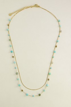 A0888N-Collier double rang doré en acier inoxydable, pierres naturelles-VERT