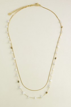 A0888B-N Parure collier et bracelet en acier inoxydable, pierres naturelles-ROUGE