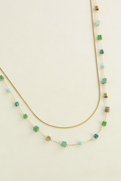 A0888B-N Parure collier et bracelet en acier inoxydable, pierres naturelles-ROUGE