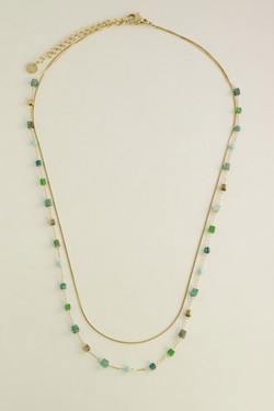 A0888B-N Parure collier et bracelet en acier inoxydable, pierres naturelles-ROUGE