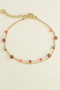 A0888B-N Parure collier et bracelet en acier inoxydable, pierres naturelles-ROUGE