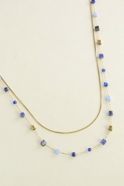 A0888B-N Parure collier et bracelet en acier inoxydable, pierres naturelles-ROUGE