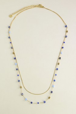 A0888B-N Parure collier et bracelet en acier inoxydable, pierres naturelles-ROUGE