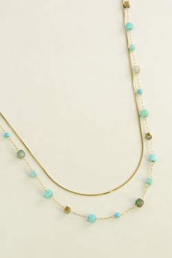 A0888B-N Parure collier et bracelet en acier inoxydable, pierres naturelles-ROUGE