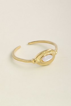 AL0760R-10 Bague ajustable dorée en acier inoxydable et nacre-BLANC