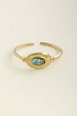 AL0760R-Bague ajustable dorée en acier inoxydable et pierre naturelle-VERT FONCÉ