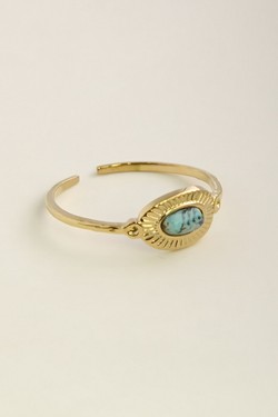 AL0760R-Bague ajustable dorée en acier inoxydable et pierre naturelle-VERT FONCÉ