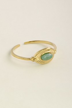 AL0760R-Bague ajustable dorée en acier inoxydable et pierre naturelle-VERT FONCÉ